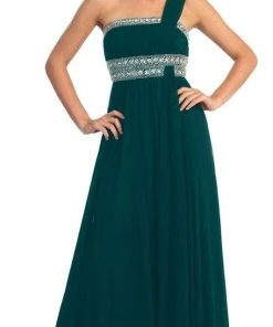 Elizabeth K - GL1015 One Shoulder Bejeweled Empire Long Dress