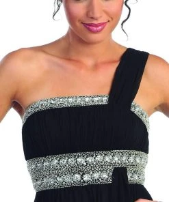 Elizabeth K - GL1015 One Shoulder Bejeweled Empire Long Dress 20 Elizabeth K - GL1015 One Shoulder Bejeweled Empire Long Dress