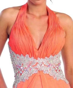 Elizabeth K - GL1046 Embellished Ruched Halter Neck Chiffon Dress 22 Elizabeth K - GL1046 Embellished Ruched Halter Neck Chiffon Dress