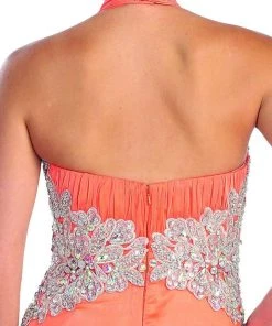 Elizabeth K - GL1046 Embellished Ruched Halter Neck Chiffon Dress 23 Elizabeth K - GL1046 Embellished Ruched Halter Neck Chiffon Dress