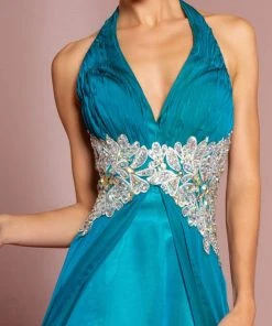Elizabeth K - GL1046 Embellished Ruched Halter Neck Chiffon Dress 26 Elizabeth K - GL1046 Embellished Ruched Halter Neck Chiffon Dress