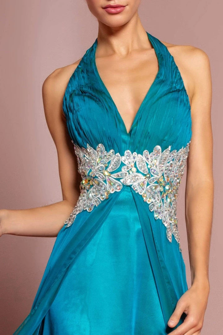 Elizabeth K - GL1046 Embellished Ruched Halter Neck Chiffon Dress 14 Elizabeth K - GL1046 Embellished Ruched Halter Neck Chiffon Dress