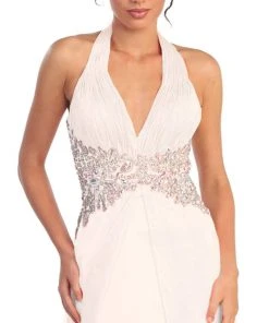 Elizabeth K - GL1046 Embellished Ruched Halter Neck Chiffon Dress 27 Elizabeth K - GL1046 Embellished Ruched Halter Neck Chiffon Dress