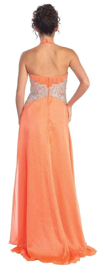 Elizabeth K - GL1046 Embellished Ruched Halter Neck Chiffon Dress 9 Elizabeth K - GL1046 Embellished Ruched Halter Neck Chiffon Dress