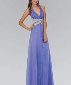 Elizabeth K - GL1046 Embellished Ruched Halter Neck Chiffon Dress 16 Elizabeth K - GL1046 Embellished Ruched Halter Neck Chiffon Dress