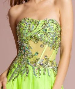 Elizabeth K - GL1085 Embellished Sweetheart Chiffon A-line Dress