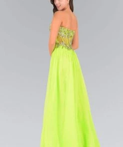 Elizabeth K - GL1085 Embellished Sweetheart Chiffon A-line Dress