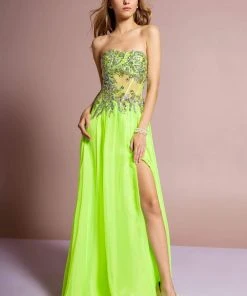 Elizabeth K - GL1085 Embellished Sweetheart Chiffon A-line Dress