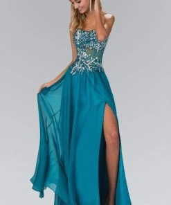 Elizabeth K - GL1085 Embellished Sweetheart Chiffon A-line Dress