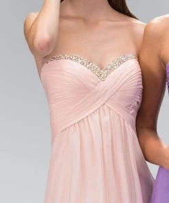 Elizabeth K - GL1116 Jewel Accented Ruched Sweetheart Dress