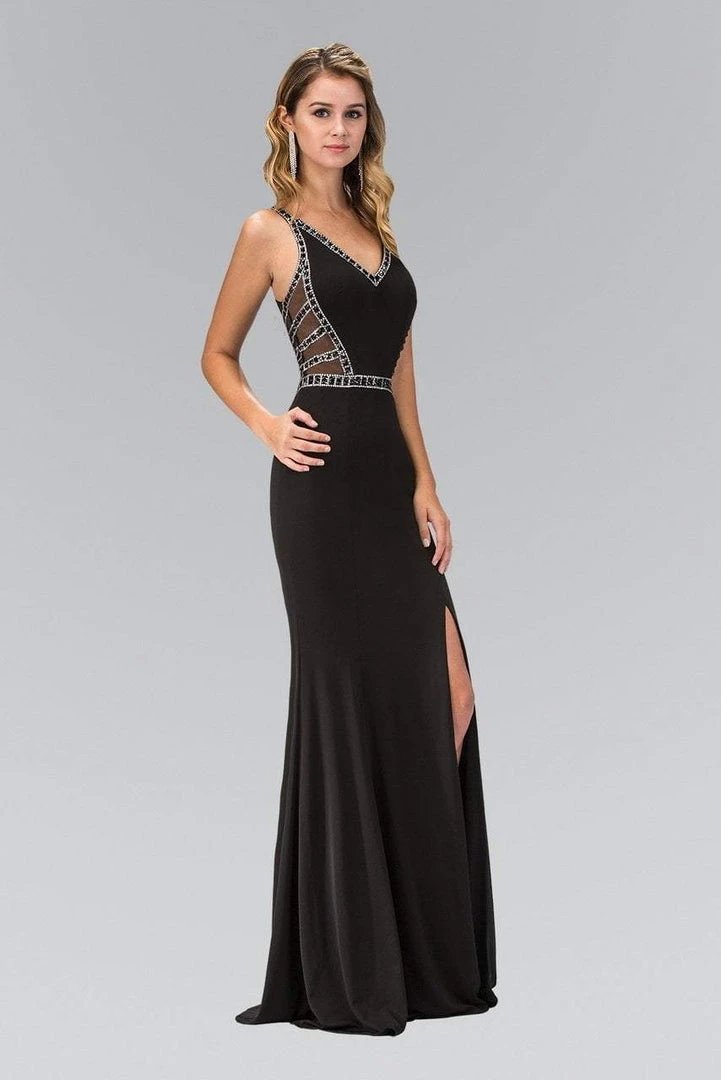Elizabeth K - GL1359 V-Neck Jersey Sheath Gown With Slit 3 Elizabeth K - GL1359 V-Neck Jersey Sheath Gown With Slit