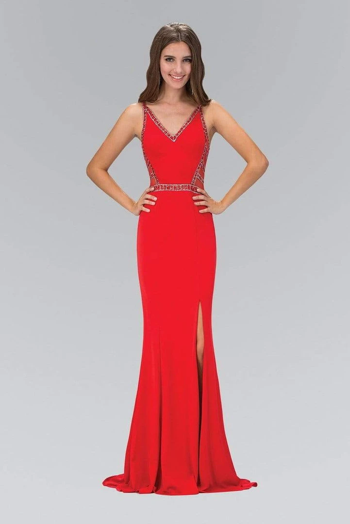Elizabeth K - GL1359 V-Neck Jersey Sheath Gown With Slit 5 Elizabeth K - GL1359 V-Neck Jersey Sheath Gown With Slit