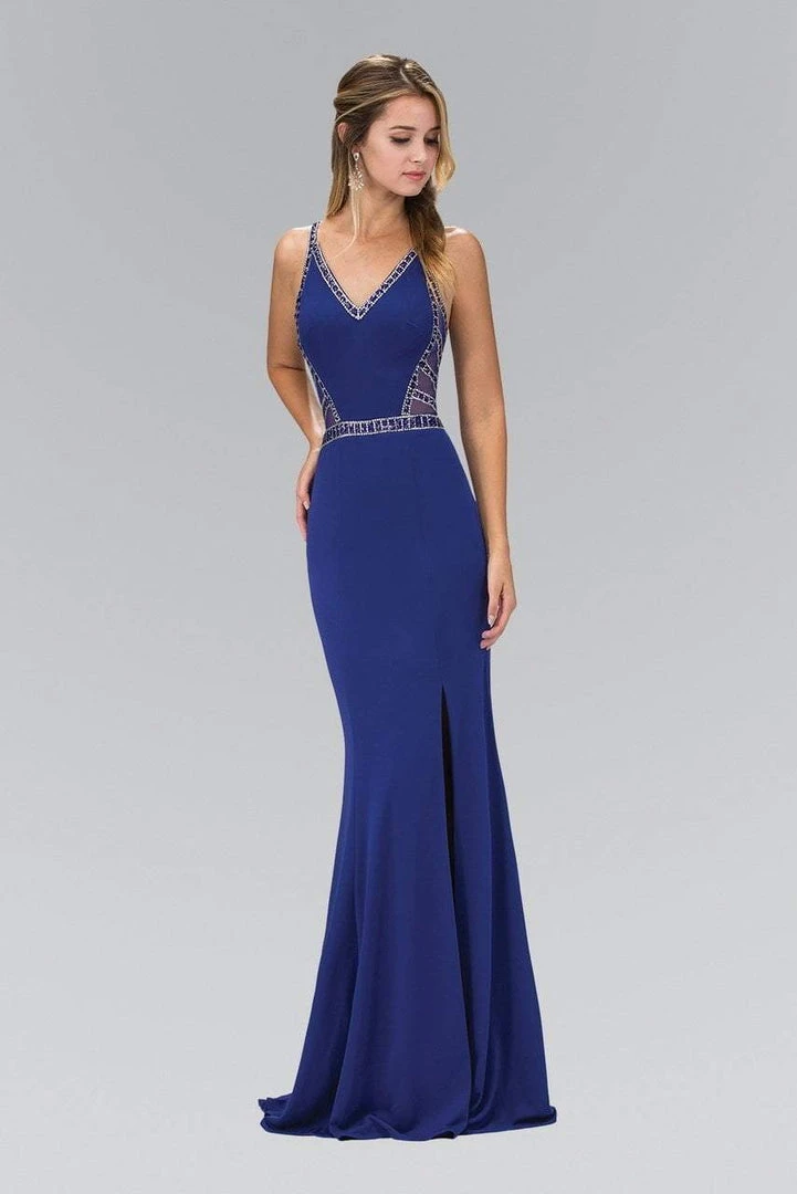 Elizabeth K - GL1359 V-Neck Jersey Sheath Gown With Slit 6 Elizabeth K - GL1359 V-Neck Jersey Sheath Gown With Slit