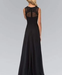 Elizabeth K - GL1375 Ruched Applique Illusion A-Line Gown