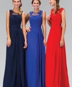 Elizabeth K - GL1375 Ruched Applique Illusion A-Line Gown