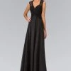 Elizabeth K - GL1376 Laced And Ruched V-Neck Chiffon Dress