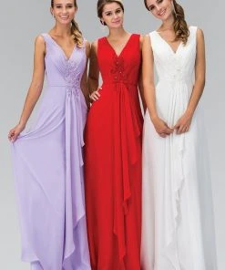 Elizabeth K - GL1378 Applique V-Neck Chiffon A-Line Gown 8 Elizabeth K - GL1378 Applique V-Neck Chiffon A-Line Gown