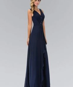Elizabeth K - GL1378 Applique V-Neck Chiffon A-Line Gown