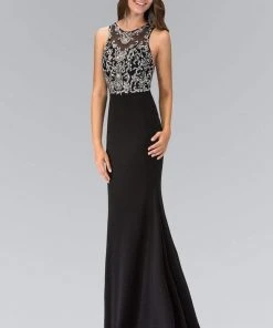 Elizabeth K - GL1385 Jewel Ornate Illusion Sheath Gown