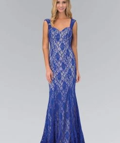 Elizabeth K - GL1396 Long Contrast Lace Sheath Gown 9 Elizabeth K - GL1396 Long Contrast Lace Sheath Gown