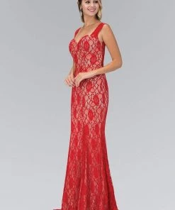 Elizabeth K - GL1396 Long Contrast Lace Sheath Gown 8 Elizabeth K - GL1396 Long Contrast Lace Sheath Gown