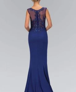 Elizabeth K - GL1411 Laced Bateau Neck Jersey Gown 7 Elizabeth K - GL1411 Laced Bateau Neck Jersey Gown