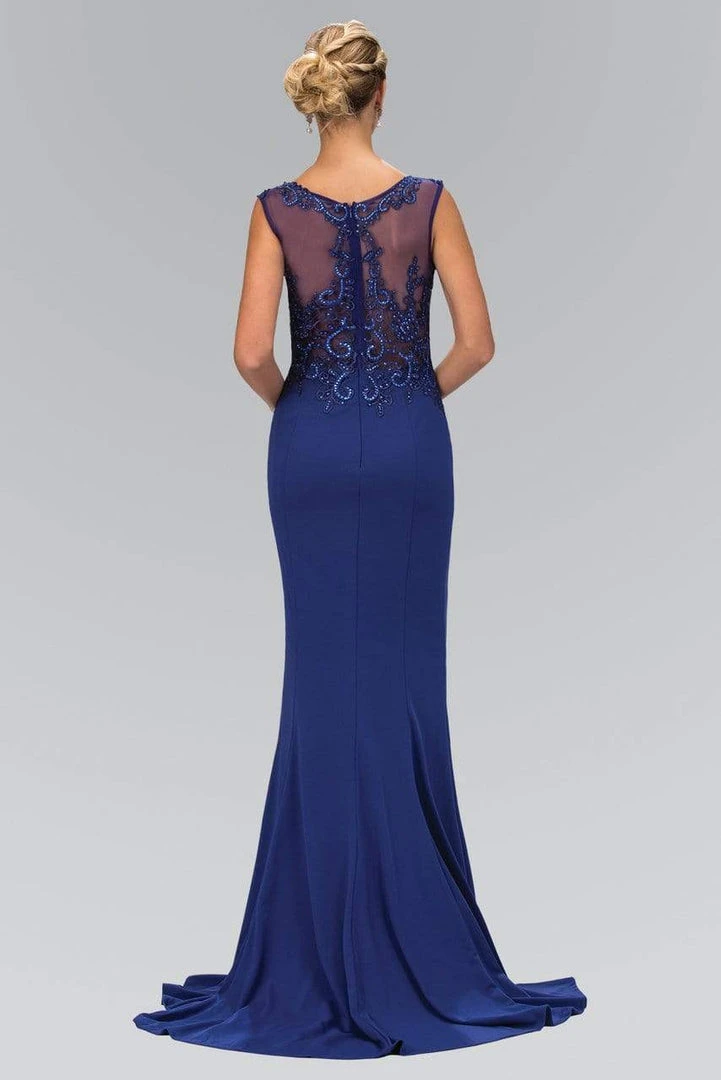 Elizabeth K - GL1411 Laced Bateau Neck Jersey Gown 5 Elizabeth K - GL1411 Laced Bateau Neck Jersey Gown