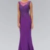Elizabeth K - GL1411 Laced Bateau Neck Jersey Gown 1 Elizabeth K - GL1411 Laced Bateau Neck Jersey Gown