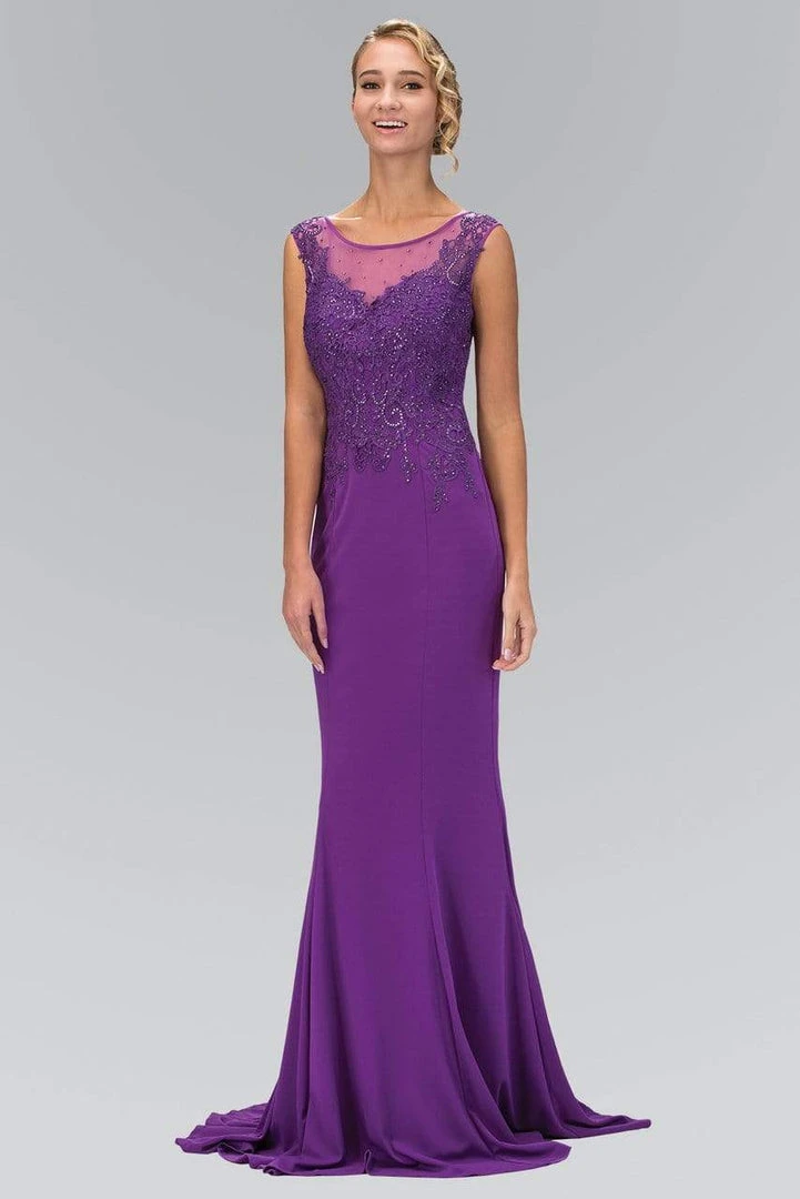 Elizabeth K - GL1411 Laced Bateau Neck Jersey Gown 3 Elizabeth K - GL1411 Laced Bateau Neck Jersey Gown