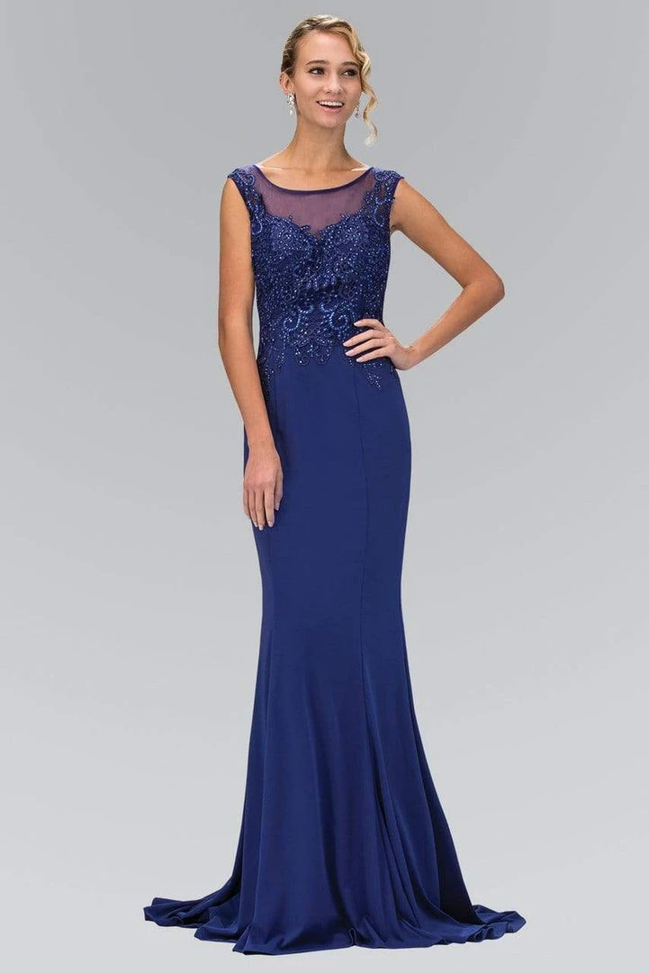 Elizabeth K - GL1411 Laced Bateau Neck Jersey Gown 4 Elizabeth K - GL1411 Laced Bateau Neck Jersey Gown