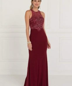 Elizabeth K - GL1507 Illusion Tonal Beaded Jersey Sheath Gown 9 Elizabeth K - GL1507 Illusion Tonal Beaded Jersey Sheath Gown