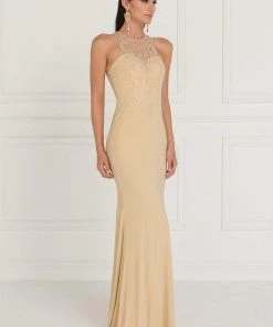 Elizabeth K - GL1507 Illusion Tonal Beaded Jersey Sheath Gown 11 Elizabeth K - GL1507 Illusion Tonal Beaded Jersey Sheath Gown