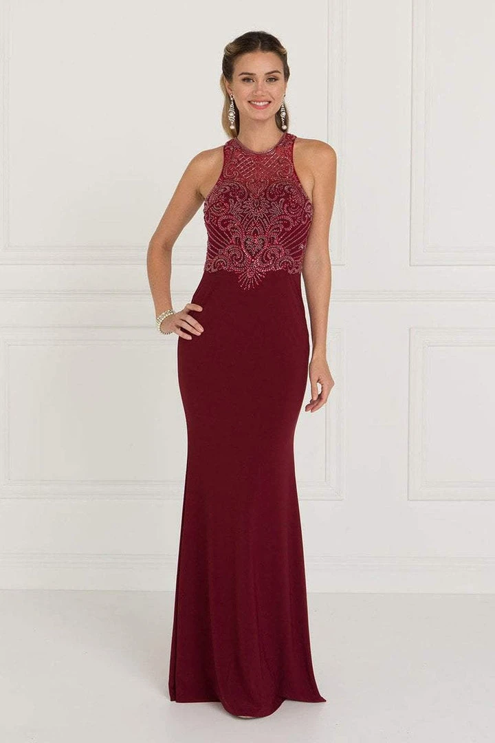 Elizabeth K - GL1507 Illusion Tonal Beaded Jersey Sheath Gown 3 Elizabeth K - GL1507 Illusion Tonal Beaded Jersey Sheath Gown
