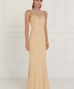 Elizabeth K - GL1507 Illusion Tonal Beaded Jersey Sheath Gown 10 Elizabeth K - GL1507 Illusion Tonal Beaded Jersey Sheath Gown