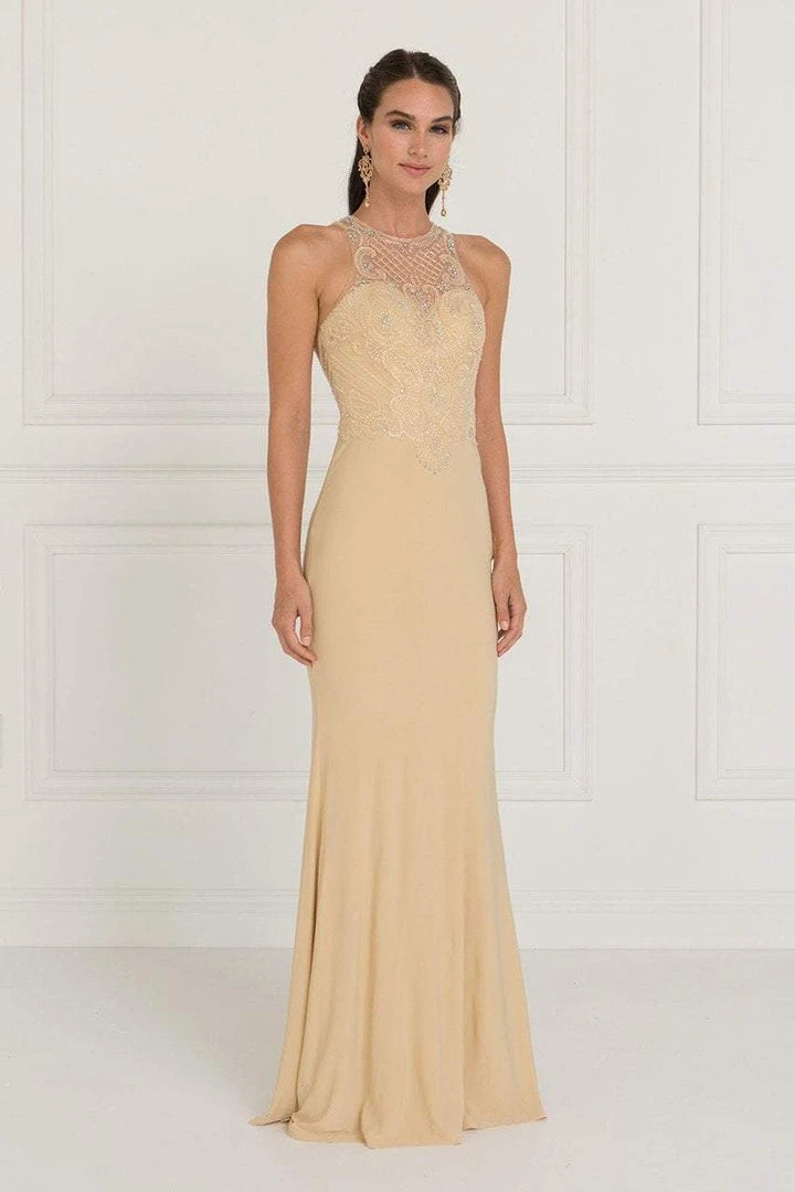 Elizabeth K - GL1507 Illusion Tonal Beaded Jersey Sheath Gown 5 Elizabeth K - GL1507 Illusion Tonal Beaded Jersey Sheath Gown