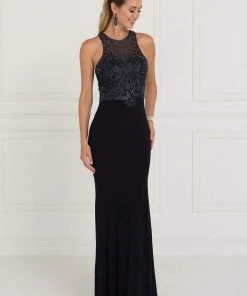 Elizabeth K - GL1507 Illusion Tonal Beaded Jersey Sheath Gown 13 Elizabeth K - GL1507 Illusion Tonal Beaded Jersey Sheath Gown