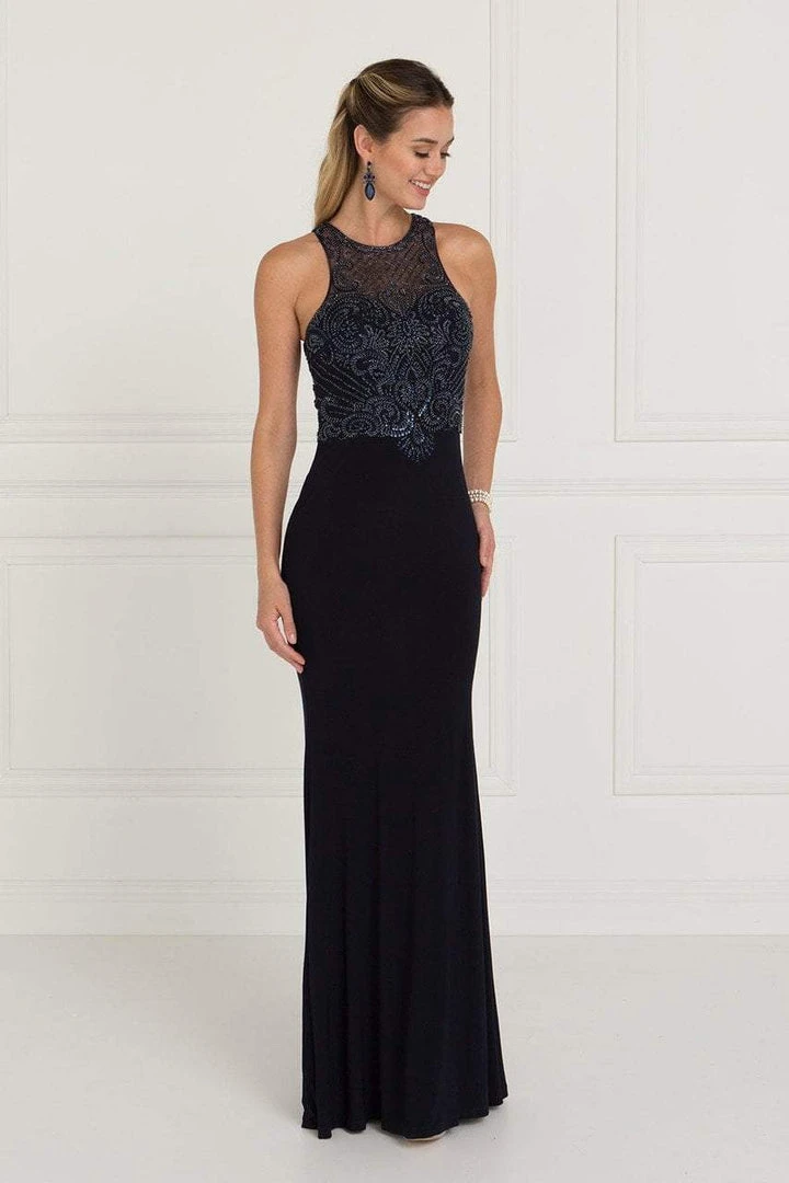 Elizabeth K - GL1507 Illusion Tonal Beaded Jersey Sheath Gown 8 Elizabeth K - GL1507 Illusion Tonal Beaded Jersey Sheath Gown