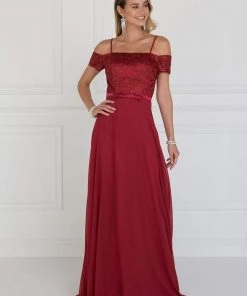 Elizabeth K - GL1521 Off Shoulder Lace Bodice Chiffon A-Line Gown