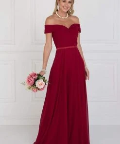 Elizabeth K - GL1523 Off Shoulder Twisted Bodice Chiffon Gown