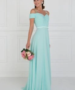 Elizabeth K - GL1523 Off Shoulder Twisted Bodice Chiffon Gown