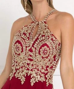 Elizabeth K - GL1526 Lace Embellished High Neck Chiffon Gown 17 Elizabeth K - GL1526 Lace Embellished High Neck Chiffon Gown