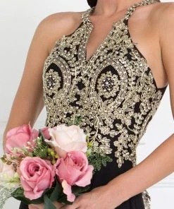 Elizabeth K - GL1526 Lace Embellished High Neck Chiffon Gown 13 Elizabeth K - GL1526 Lace Embellished High Neck Chiffon Gown