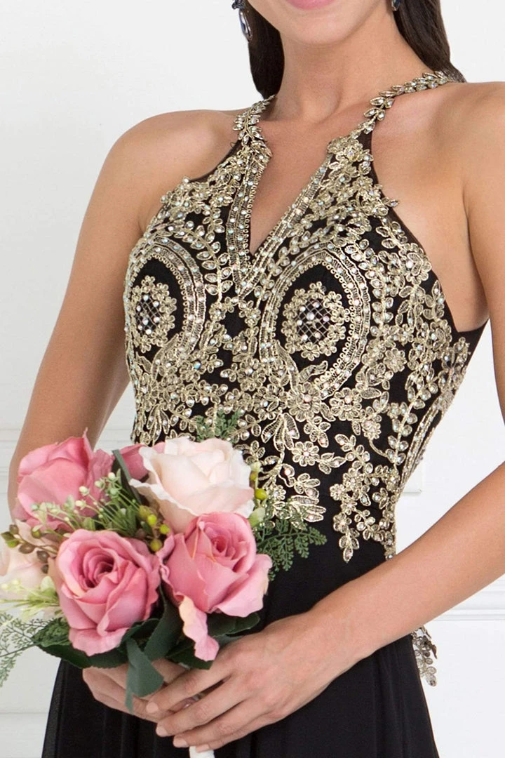 Elizabeth K - GL1526 Lace Embellished High Neck Chiffon Gown 5 Elizabeth K - GL1526 Lace Embellished High Neck Chiffon Gown