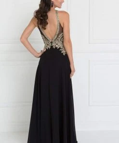 Elizabeth K - GL1526 Lace Embellished High Neck Chiffon Gown 12 Elizabeth K - GL1526 Lace Embellished High Neck Chiffon Gown