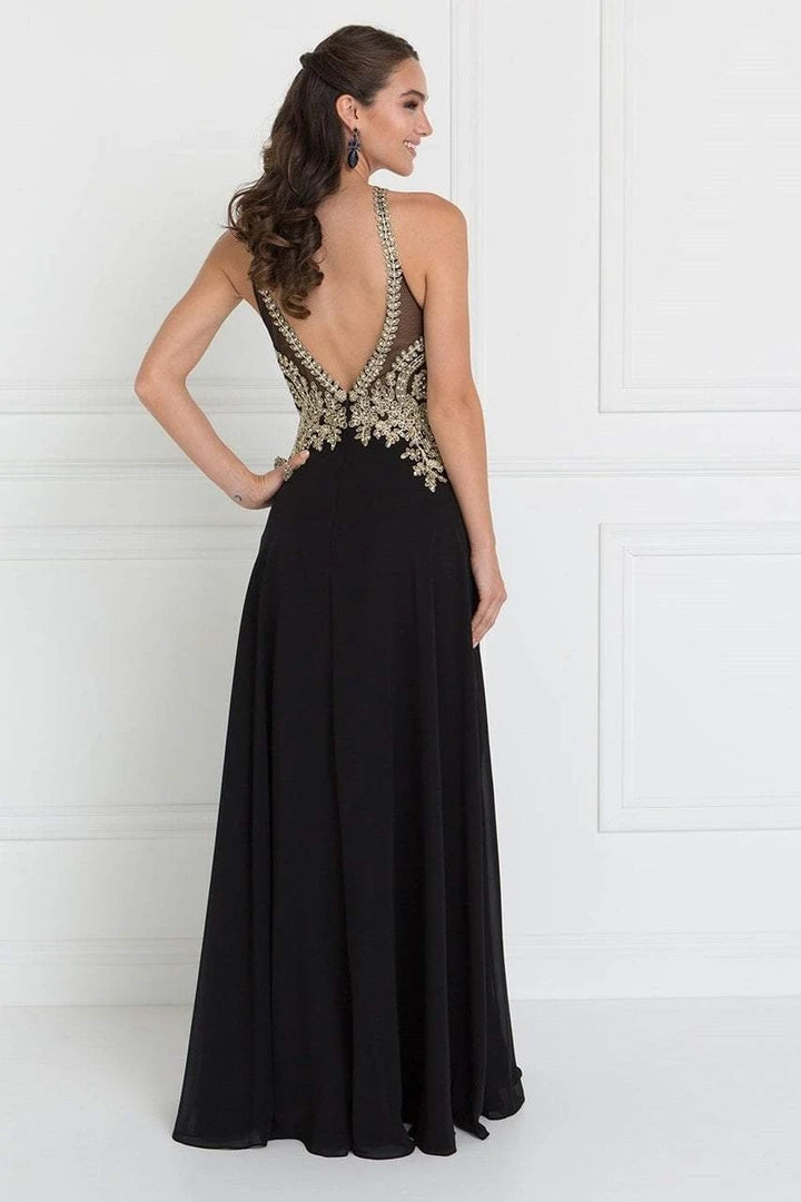 Elizabeth K - GL1526 Lace Embellished High Neck Chiffon Gown 4 Elizabeth K - GL1526 Lace Embellished High Neck Chiffon Gown