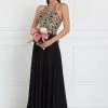 Elizabeth K - GL1526 Lace Embellished High Neck Chiffon Gown