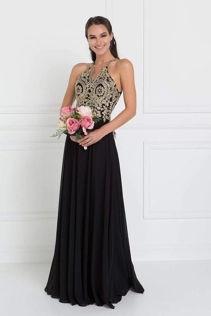 Elizabeth K - GL1526 Lace Embellished High Neck Chiffon Gown 3 Elizabeth K - GL1526 Lace Embellished High Neck Chiffon Gown