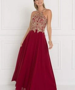 Elizabeth K - GL1526 Lace Embellished High Neck Chiffon Gown 16 Elizabeth K - GL1526 Lace Embellished High Neck Chiffon Gown