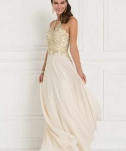 Elizabeth K - GL1526 Lace Embellished High Neck Chiffon Gown 19 Elizabeth K - GL1526 Lace Embellished High Neck Chiffon Gown