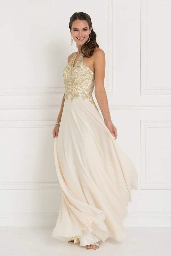 Elizabeth K - GL1526 Lace Embellished High Neck Chiffon Gown 11 Elizabeth K - GL1526 Lace Embellished High Neck Chiffon Gown